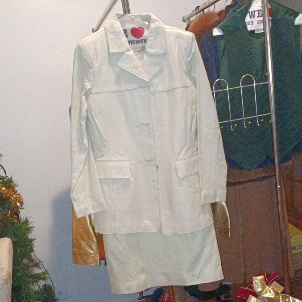 100% Genuine Off White Leather Blazer & Dress Suit